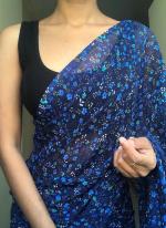 Georgette Blue Daily Wear Printed Saree